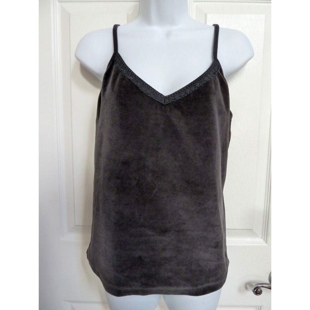 Newport News Vintage Gray Velour Cropped Cami Top V-Neck Juniors Large